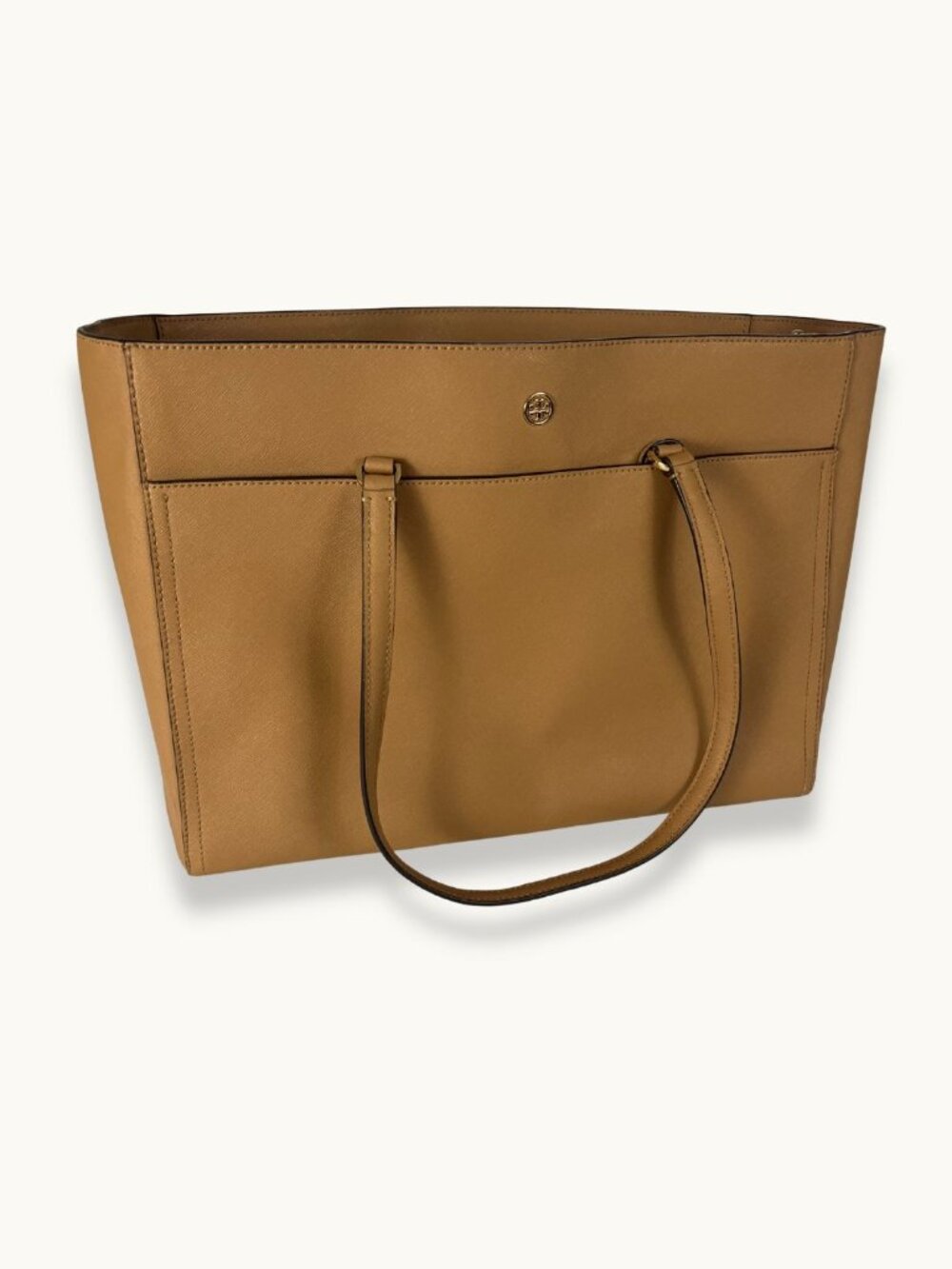 Tory Burch Saffiano Leather Tote Tan Gold Hardware